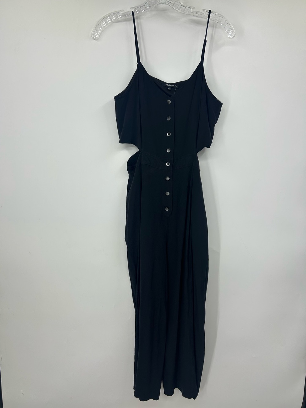 Madewell Silk Jumpsuit Black Button Front Cut Out Waist Size 8